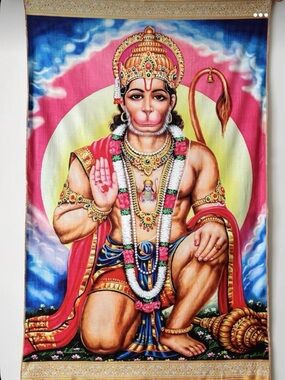 Vibrant Lord Hanuman Hanging Wall Tapestry From India | 80" x 49" NEW